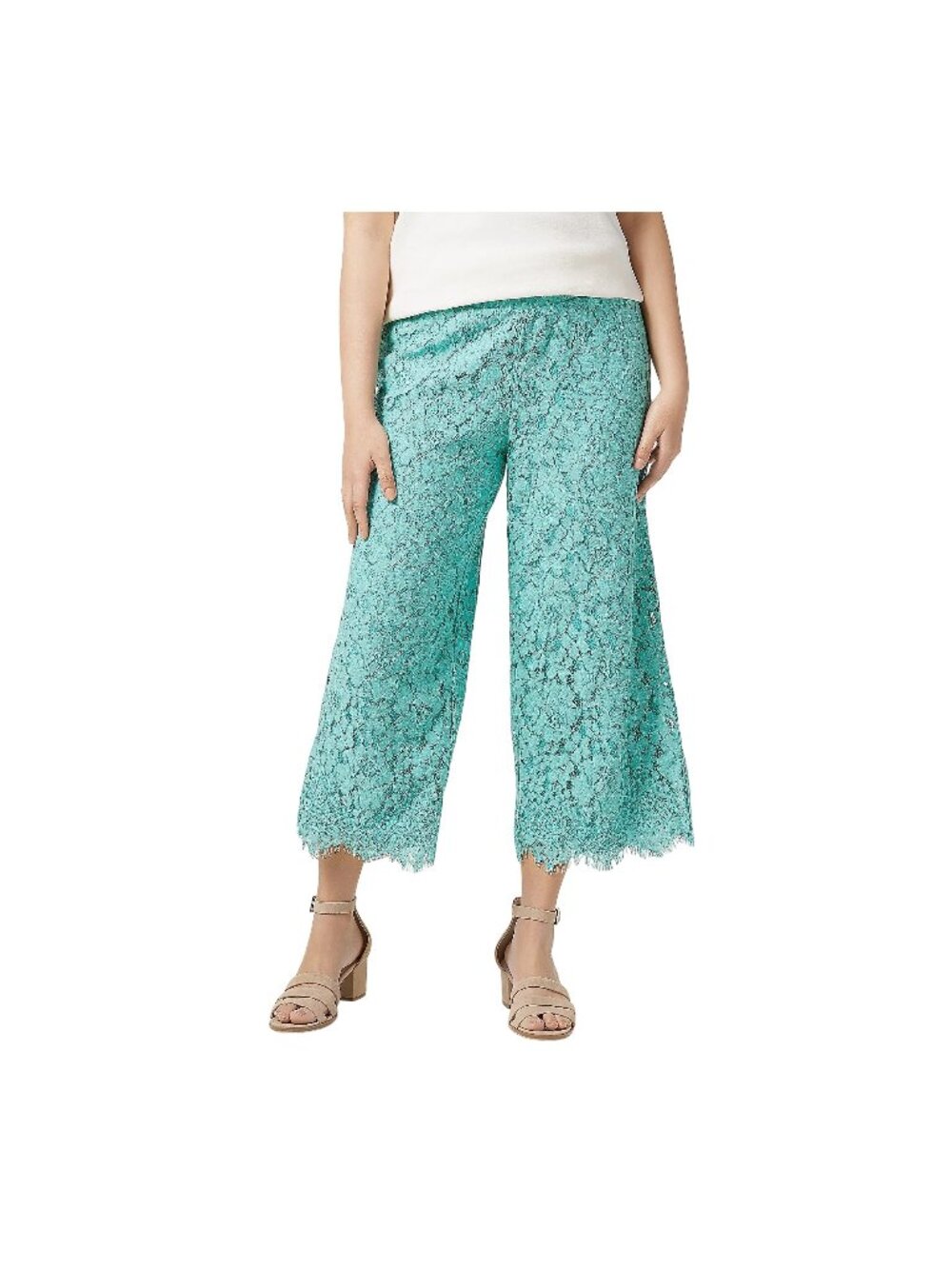 Isaac Mizrahi Live! Floral Lace Knit Culotte Pants Turquoise Sz Large Boho